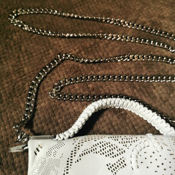 Unique Light blue/Gunmetal Laser Cut Bibi Crossbody EUC #244 - Picture 6 of 15